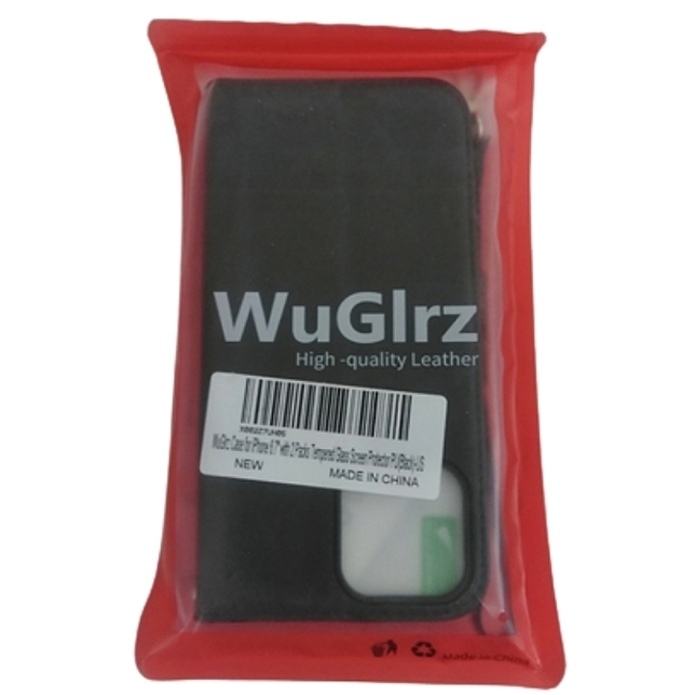 WuGlrz High Quality Leather iphone 6.7 Case with Tempered Glass Screen Protector